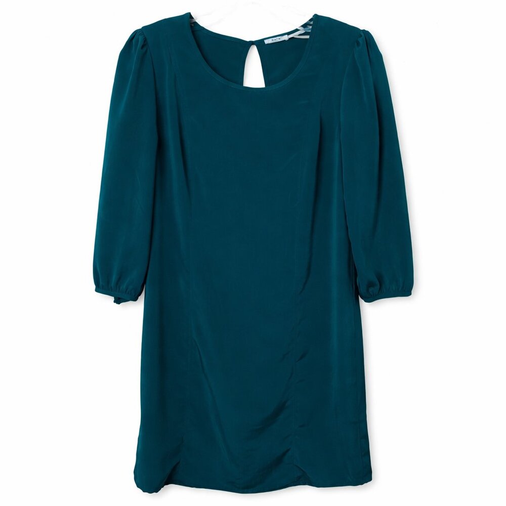 Kimchi Blue Teal Shift Dress S | Urban Outfitters 3/4 Sleeve Keyhole Back